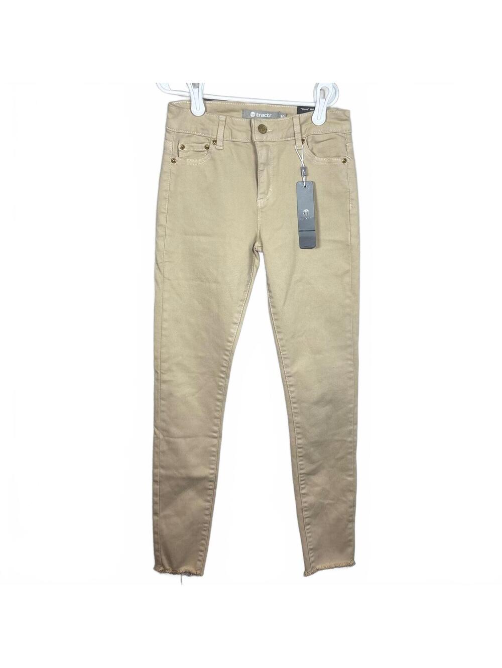 Tractr Diane Girls Jeans Size 10 Tan Khaki Mid Rise Skinny Raw Hem NWT